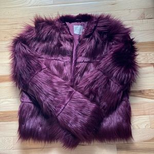 ASOS Faux Fur Jacket in Rich Burgundy